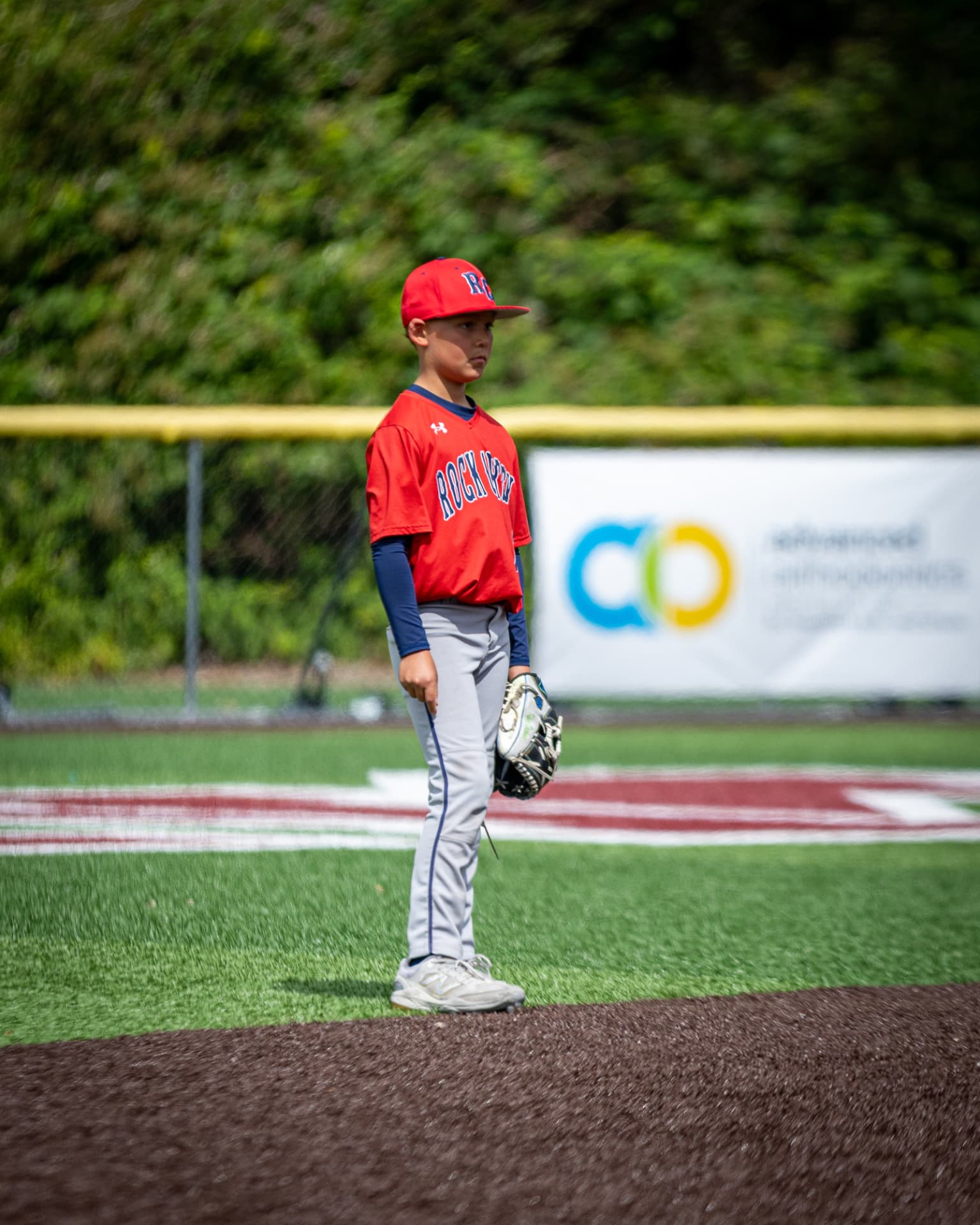 Kade set on the mound between pitches